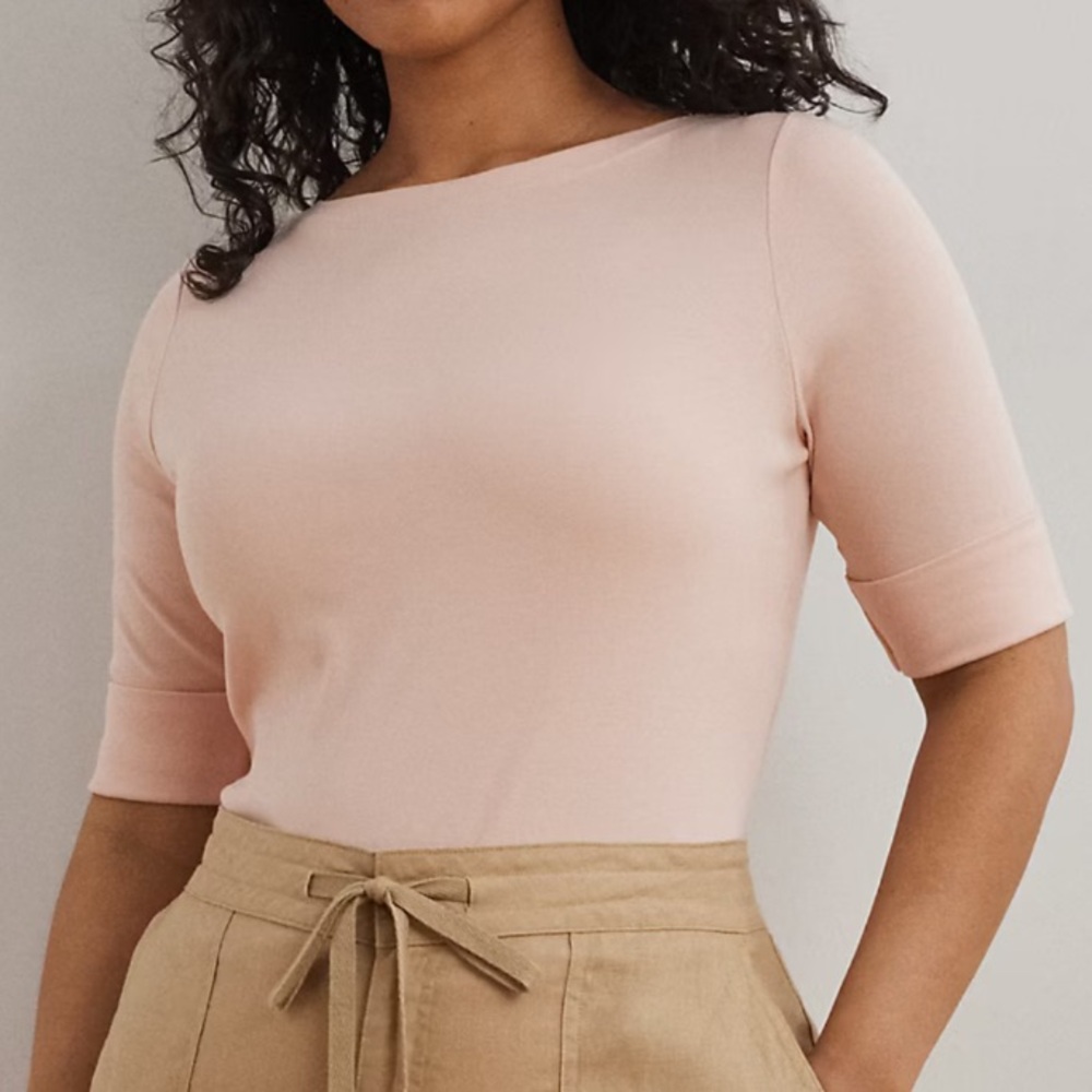 🆕🌸 Lauren Ralph Lauren Stretch Cotton Boatneck Top T-shirt